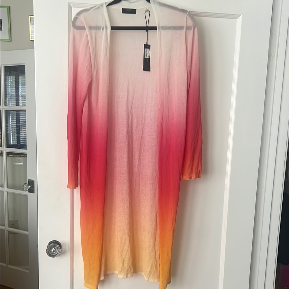 Tahari Pink and Orange Gradient Swim Coverup Cardigan